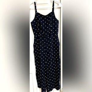 Old Navy linen blue and white polka dot wide leg romper size Small